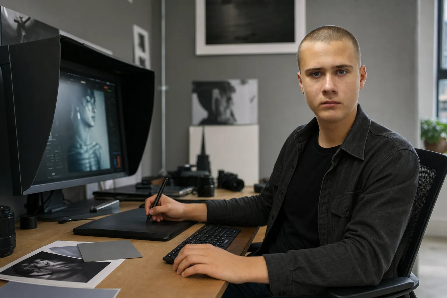 Artem Kolisnyk working at a photography post-production desk